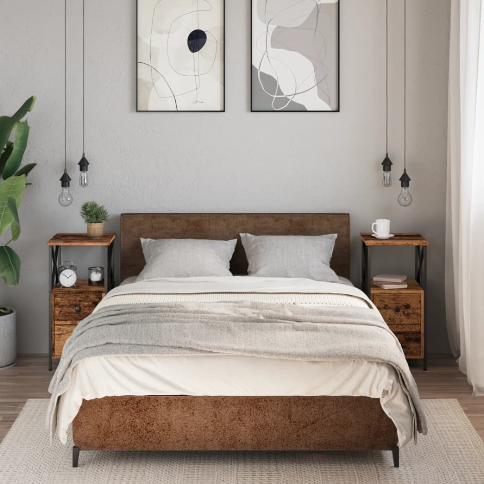 Mesitas de noche 2 ud madera ingeniería envejecida