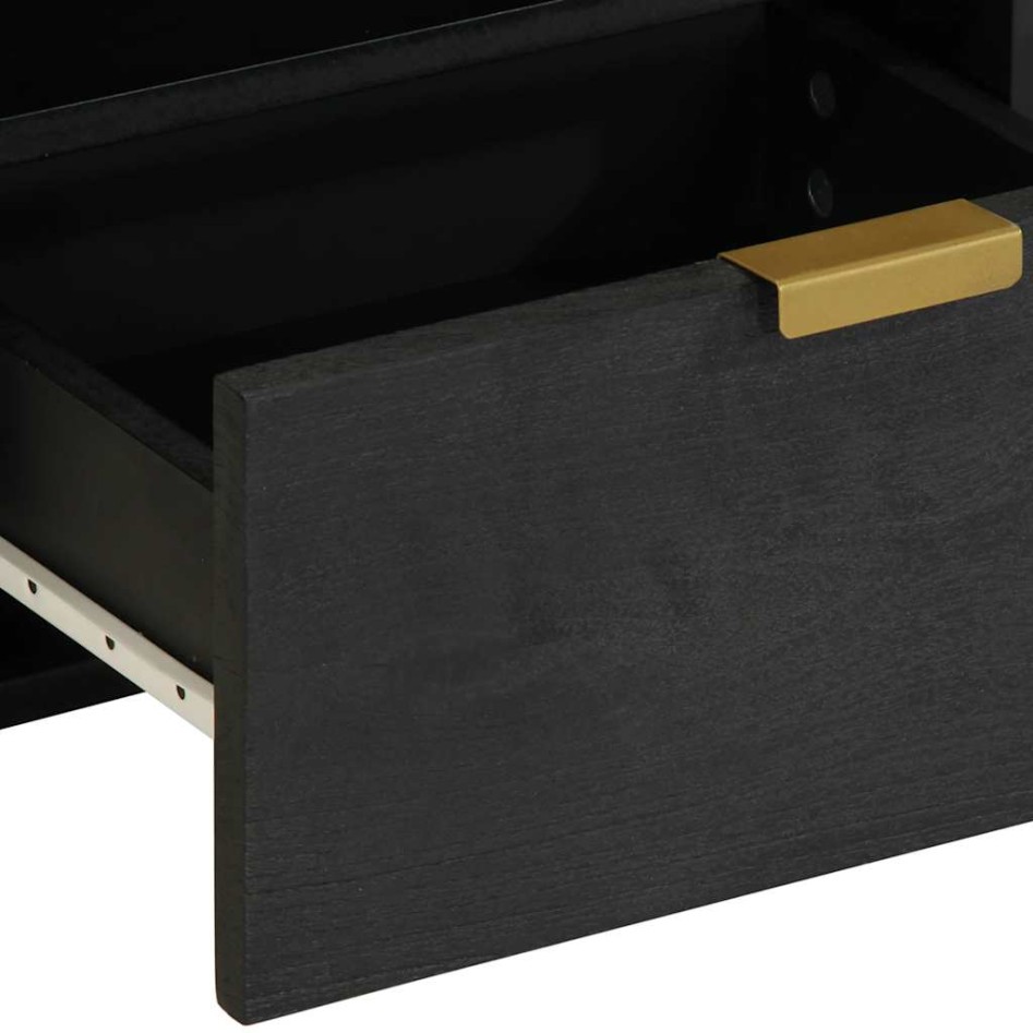 Mesita de noche madera maciza de ingeniería negra 40x33x46