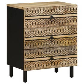 Mesita de noche madera maciza de mango rugosa negro 50x33x62