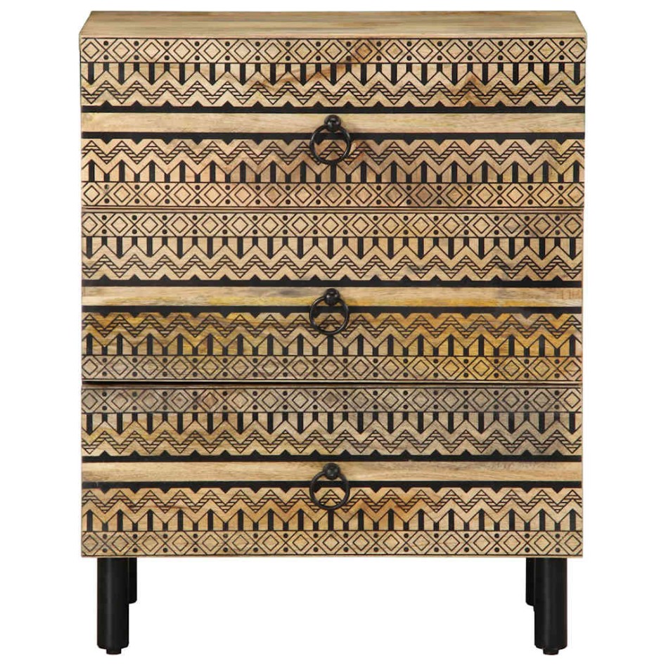 Mesita de noche madera maciza de mango rugosa negro 50x33x62