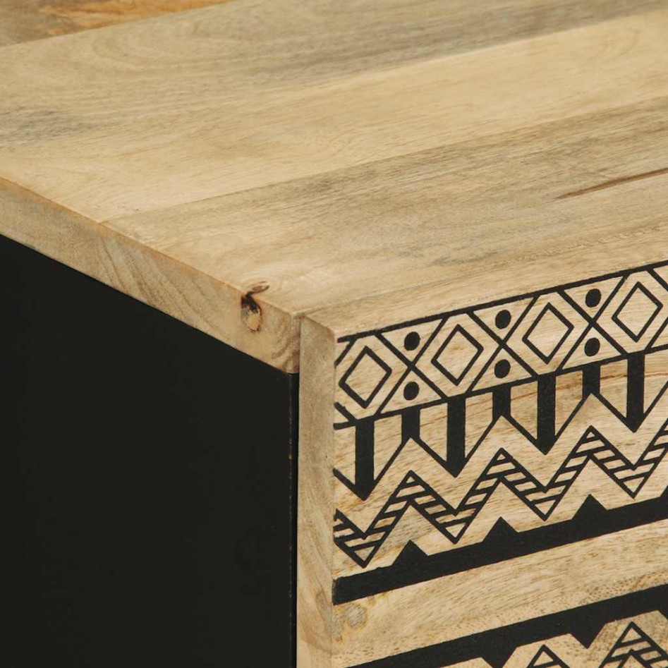 Mesita de noche madera maciza de mango rugosa negro 50x33x62