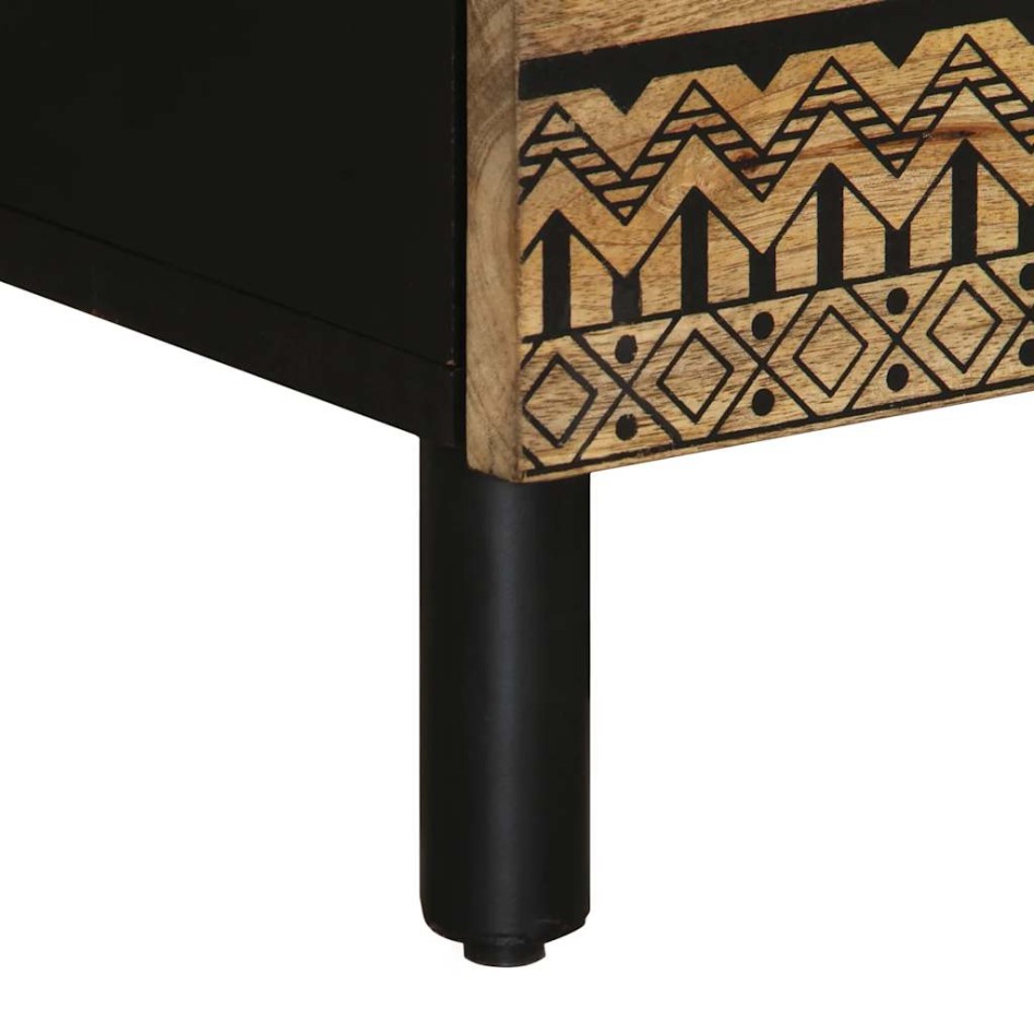 Mesita de noche madera maciza de mango rugosa negro 50x33x62