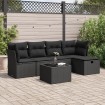 Set de sofás de jardín 6 piezas y cojines ratán sintético negro