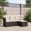 Set de sofás de jardín 4 pzas y cojines ratán sintético marrón
