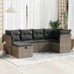 Set de muebles de jardín 6 pzas y cojines ratán sintético gris