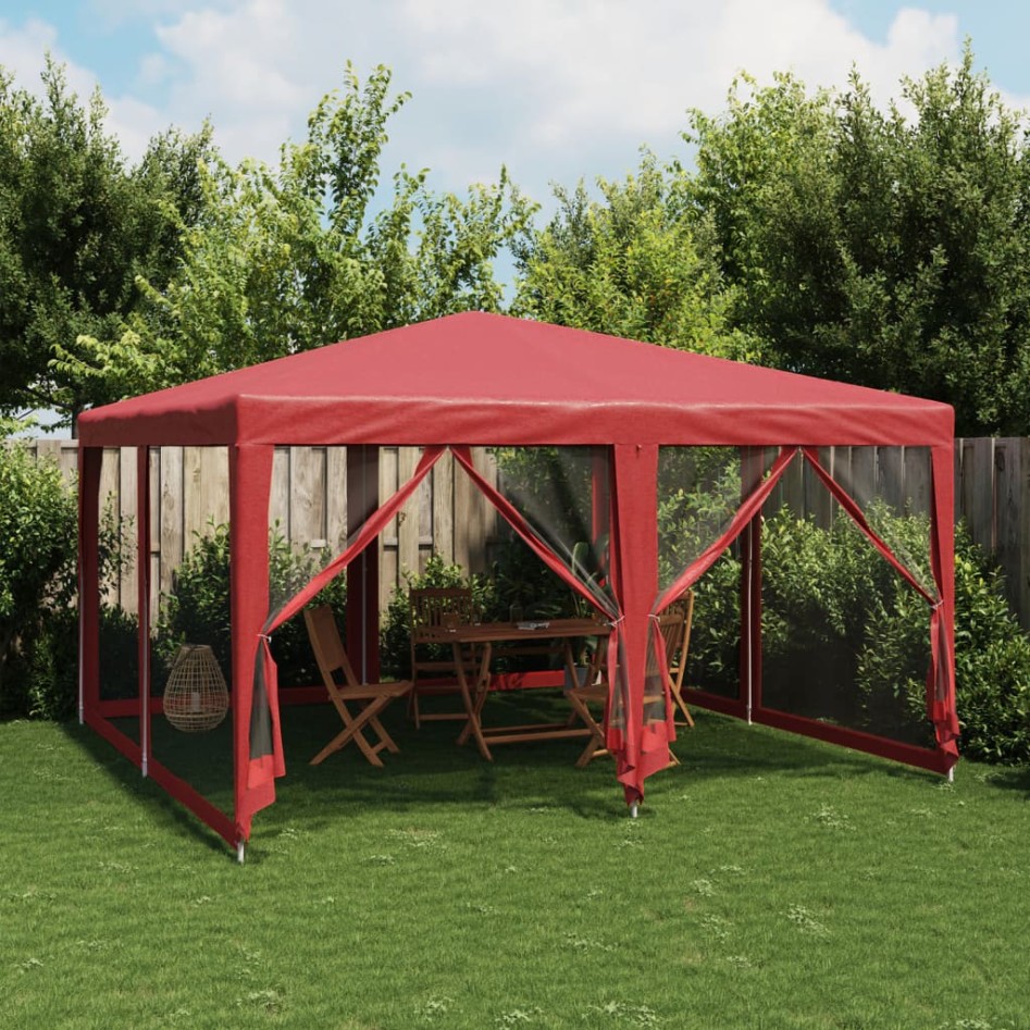 Carpa para fiestas con 8 paredes de malla HDPE rojo 4x4
