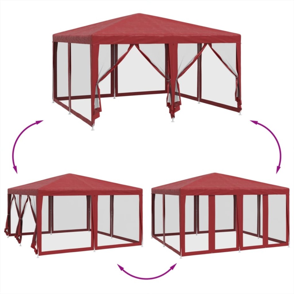 Carpa para fiestas con 8 paredes de malla HDPE rojo 4x4