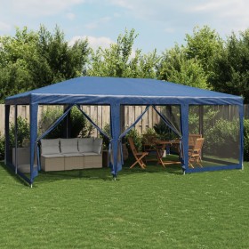 Carpa para fiestas con 10 paredes de malla HDPE azul 6x4