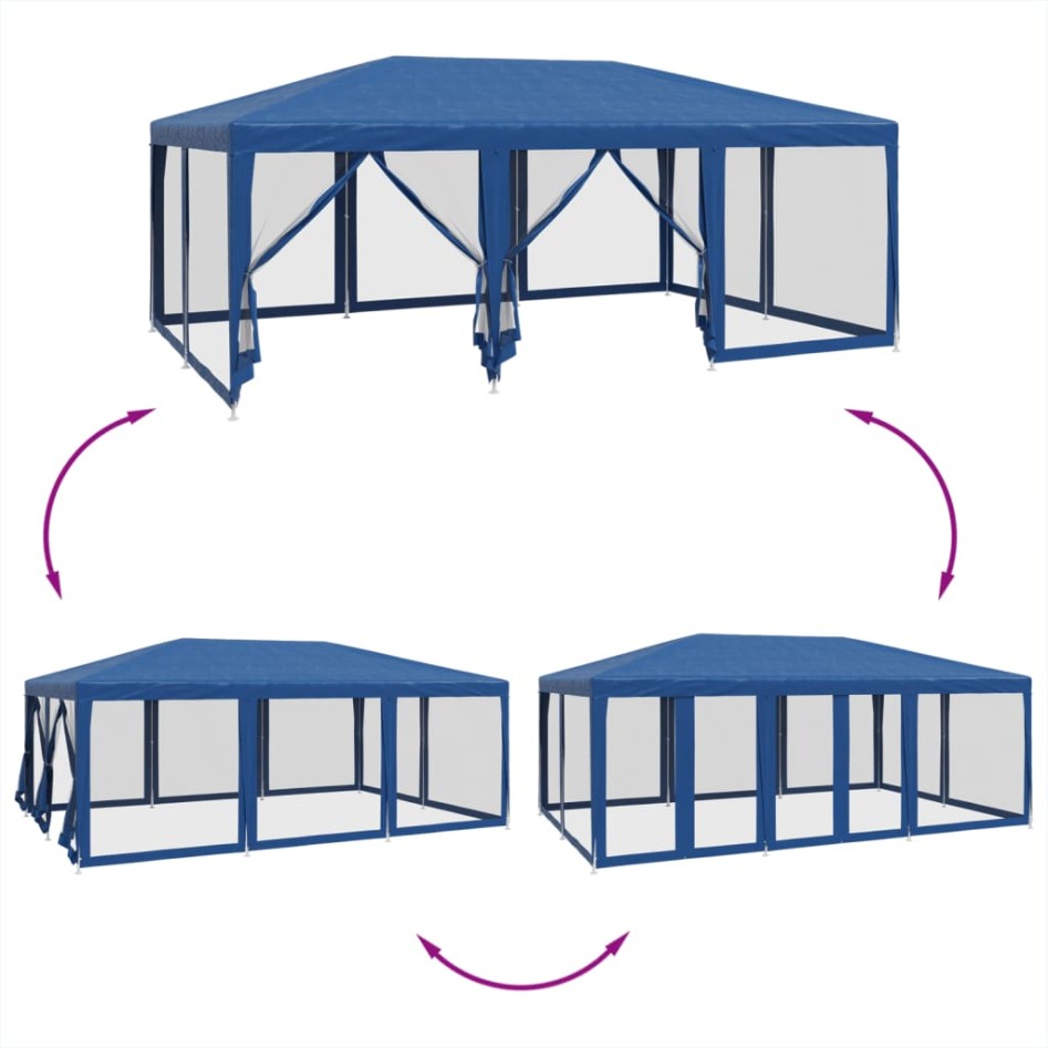 Carpa para fiestas con 10 paredes de malla HDPE azul 6x4