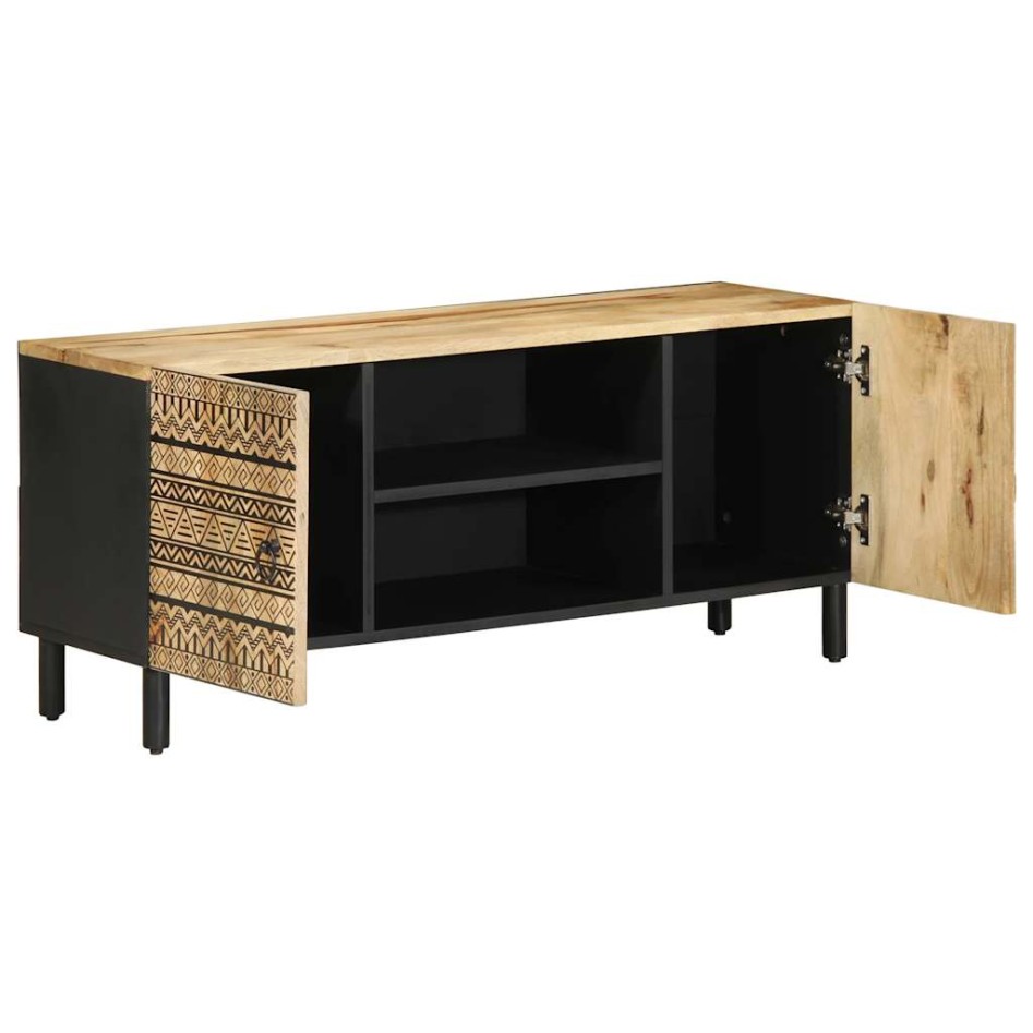 Mueble de TV madera maciza de mango rugosa negro 105x33,5x46