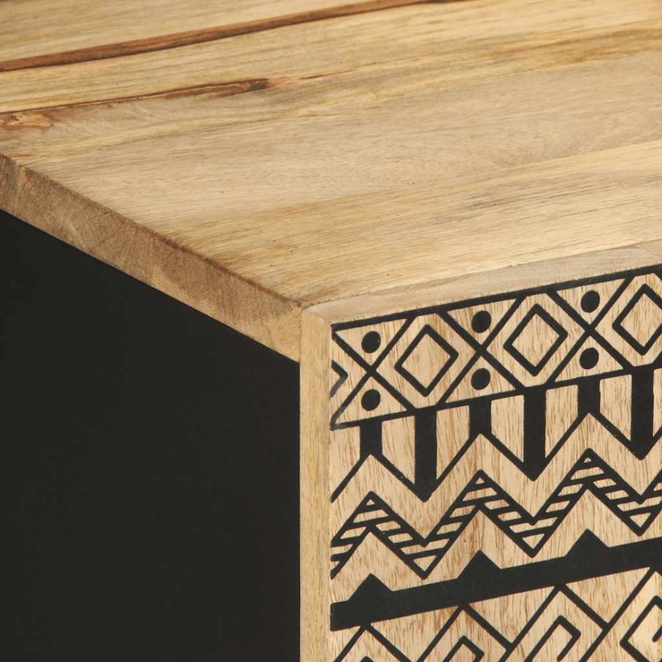 Mueble de TV madera maciza de mango rugosa negro 105x33,5x46