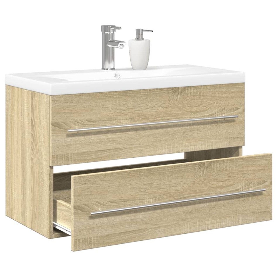 Set de muebles de baño 2 pzas madera contrachapada roble
