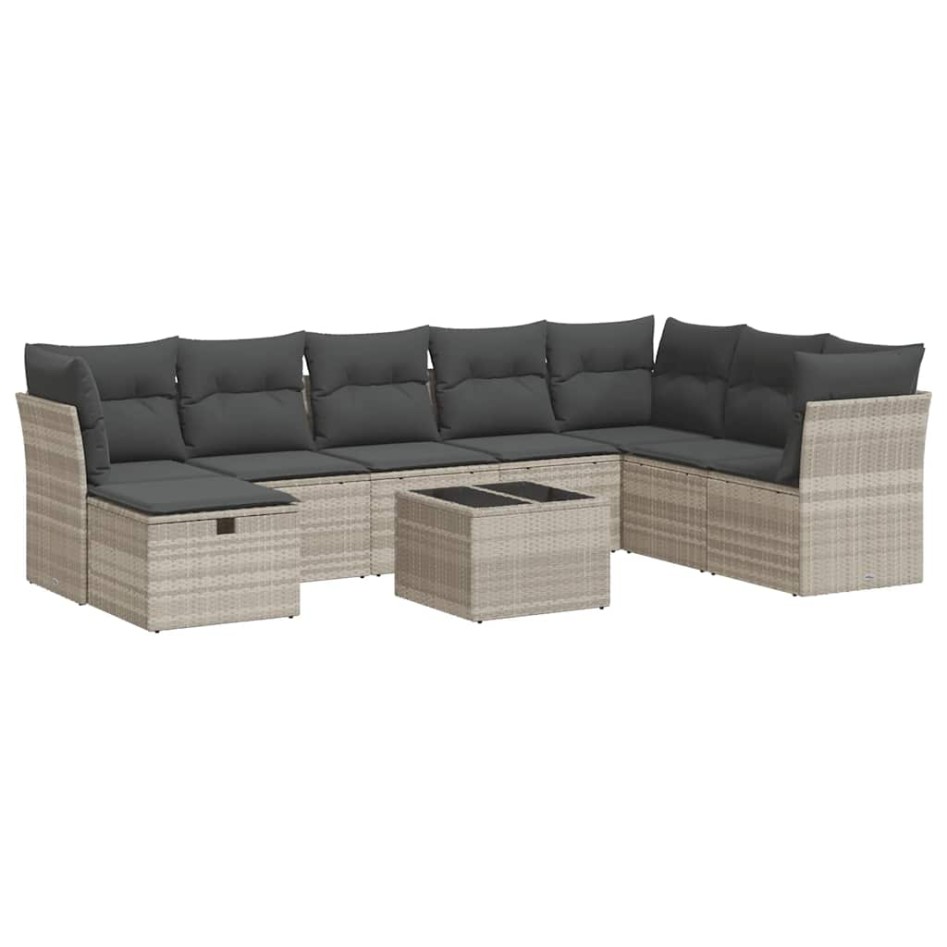 Set muebles jardín 9 pzas y cojines ratán sintético gris