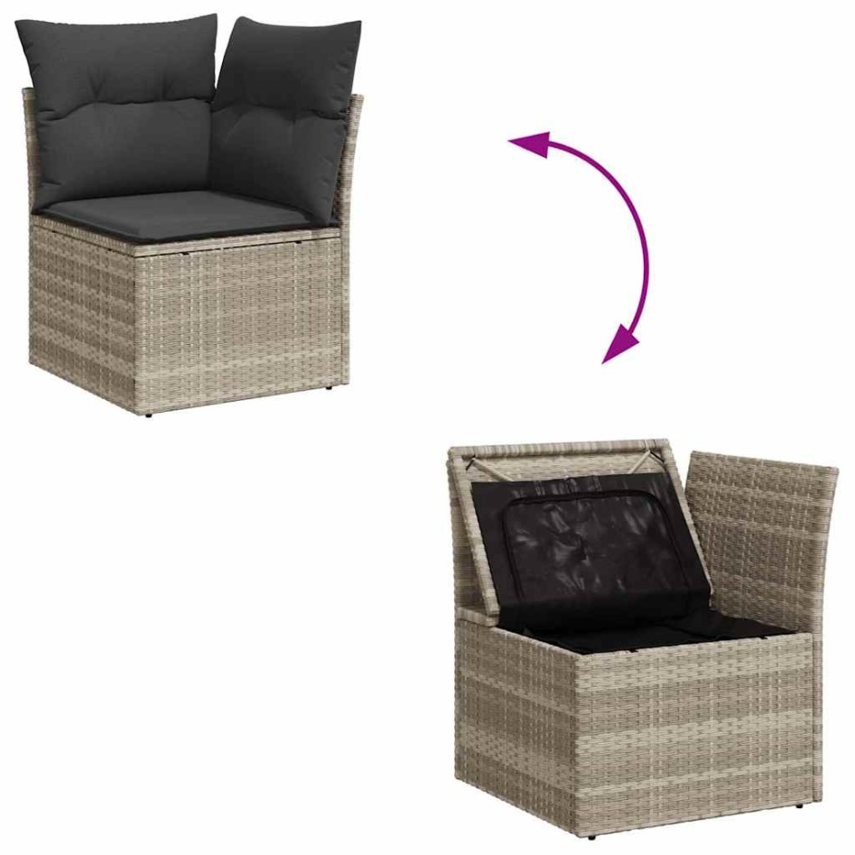 Set muebles jardín 9 pzas y cojines ratán sintético gris
