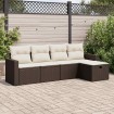 Set comedor de jardín 5 piezas y cojines ratán sintético marrón