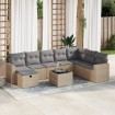 Set de sofás de jardín con cojines 9 pzas ratán sintético beige