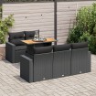 Set de sofás de jardín 6 piezas y cojines ratán sintético negro