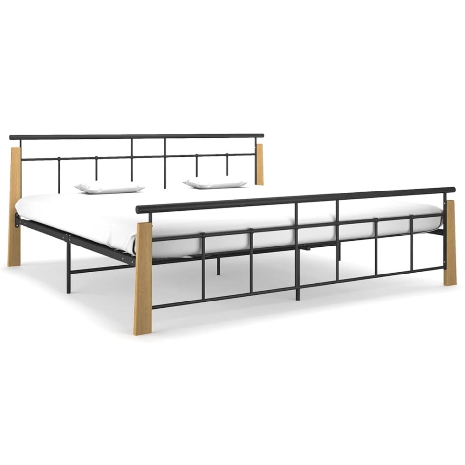 Estructura de cama metal y madera maciza de roble 200x200