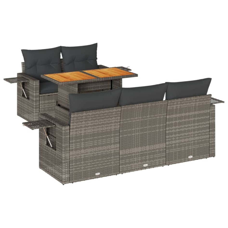 Set de muebles de jardín 6 pzas y cojines ratán sintético