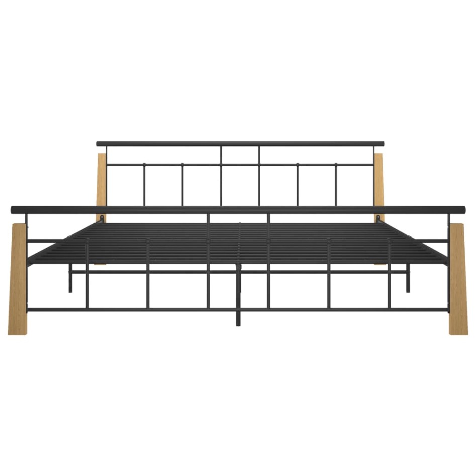 Estructura de cama metal y madera maciza de roble 200x200