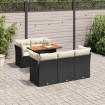 Set de sofás de jardín 6 piezas y cojines ratán sintético negro
