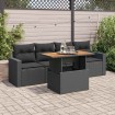 Set de muebles de jardín 5 pzas y cojines ratán sintético negro