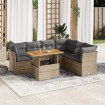 Set sofás de jardín 7 piezas y cojines ratán sintético beige