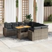 Set de sofás de jardín con cojines 9 pzas ratán sintético gris