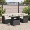 Set de sofás de jardín 6 piezas y cojines ratán sintético negro