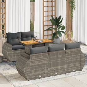 Set de muebles de jardín 6 pzas y cojines ratán sintético