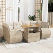 Set sofás de jardín 7 piezas y cojines ratán sintético beige
