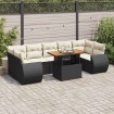 Set de sofás de jardín y cojines 8 piezas ratán sintético negro