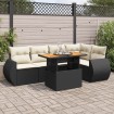 Set de sofás de jardín 6 piezas y cojines ratán sintético negro