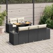 Set de sofás de jardín 6 piezas y cojines ratán sintético negro