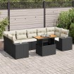 Set de sofás de jardín y cojines 8 piezas ratán sintético negro