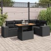 Set de sofás de jardín 6 piezas y cojines ratán sintético negro