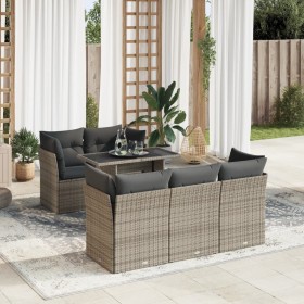 Set de muebles de jardín 6 pzas y cojines ratán sintético