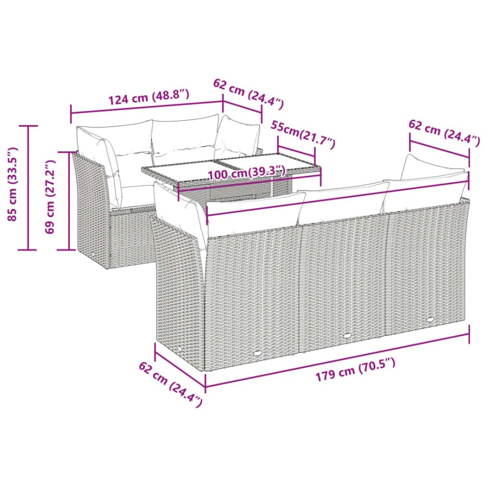 Set de muebles de jardín 6 pzas y cojines ratán sintético