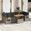 Set de sofás de jardín y cojines 8 piezas ratán sintético gris