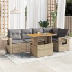 Juego de sofás jardín con cojines 6 pzas ratán sintético beige