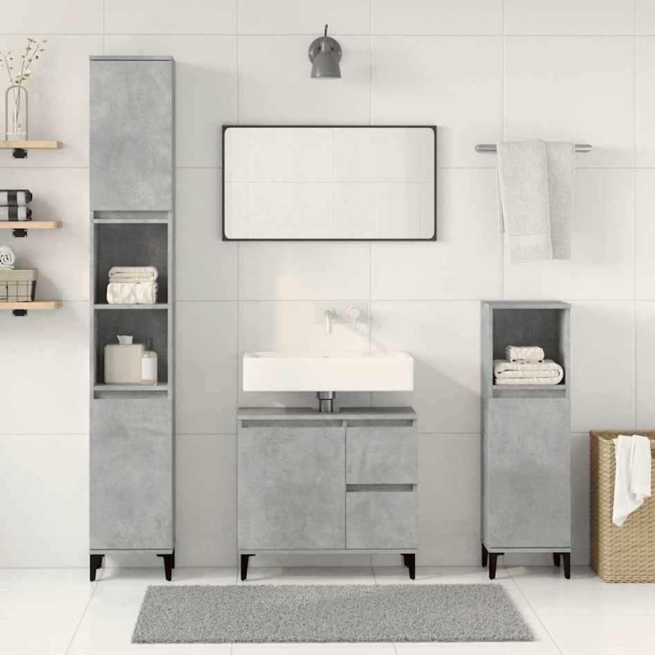 Set muebles de baño 2 piezas madera contrachapada gris