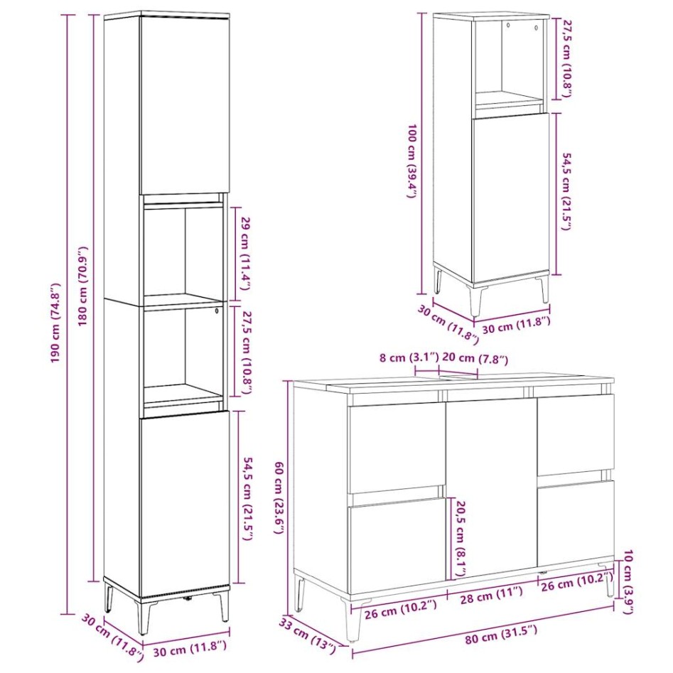 Set muebles de baño 2 piezas madera contrachapada gris