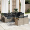 Set de sofás de jardín 11 pzas y cojines ratán sintético gris