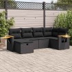 Set de sofás de jardín 6 piezas y cojines ratán sintético negro