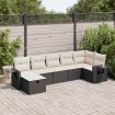 Set de sofás de jardín 7 pzas con cojines ratán sintético negro