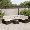Set de sofás de jardín 9 pzas y cojines ratán sintético marrón