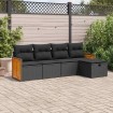 Set de muebles de jardín 5 pzas y cojines ratán sintético negro