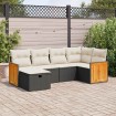 Set de sofás de jardín 6 piezas y cojines ratán sintético negro