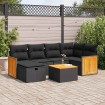 Set de sofás de jardín 7 pzas con cojines ratán sintético negro