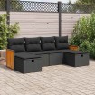Set de sofás de jardín 6 piezas y cojines ratán sintético negro